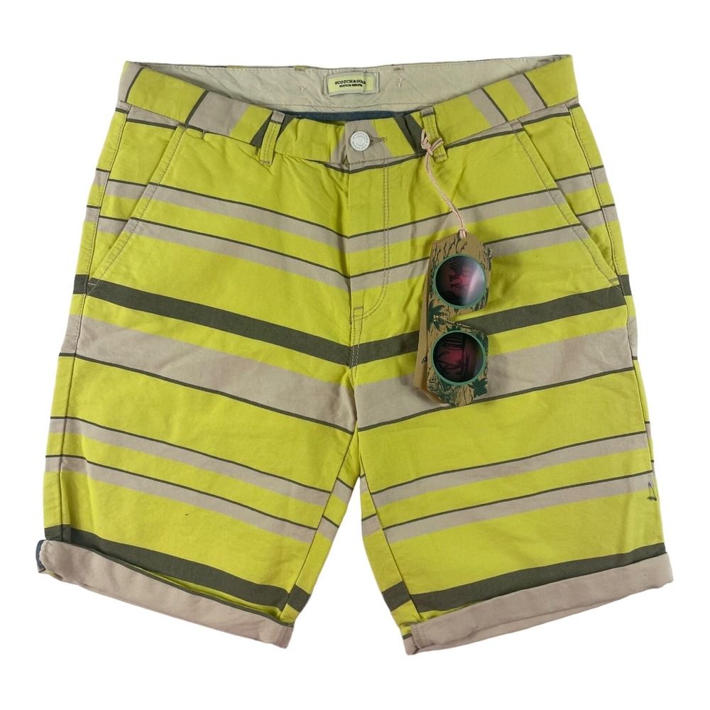 Scotch & Soda Yellow Striped Cotton Dust Racer Boys Shorts Size 16 NWT